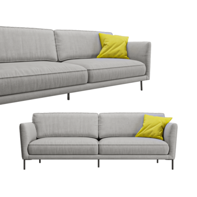 浅灰色双人布艺沙发3D模型（OBJ,FBX,MAX）