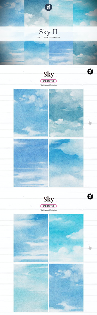 时尚高端逼真质感的手绘水墨水彩天空云彩背景底纹纹理集合