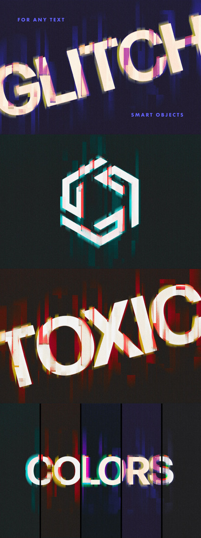 时尚高端逼真质感的抖音小故障风格立体字图层样式