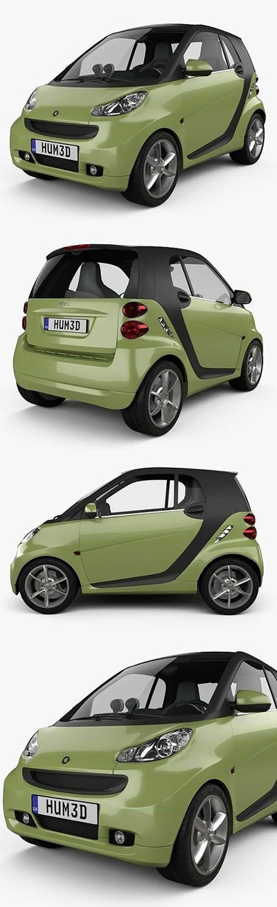 Smart Fortwo 2011 小型代步汽车3D模型下载(C4D,FBX,OBJ,MAX)