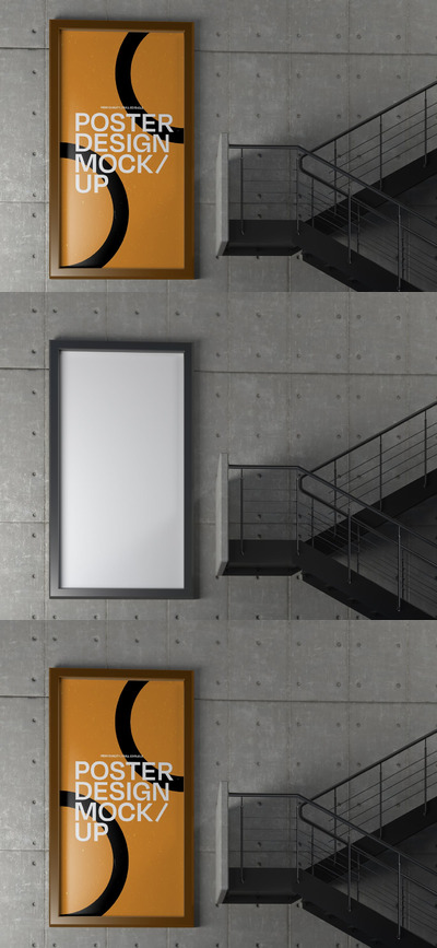 长方形海报框架墙模型(PSD)