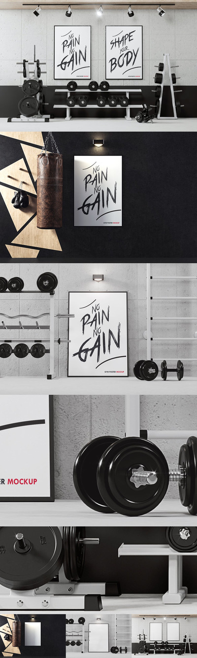 健身房室内海报框架模型 (PSD)
