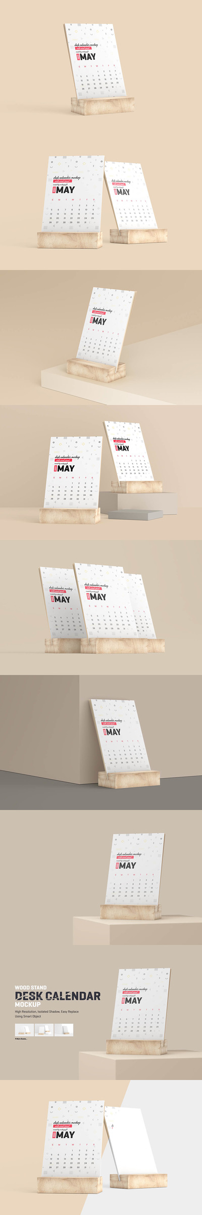 带有木架的台历日历设计样机 (psd)