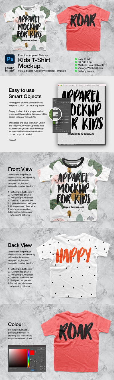 儿童T恤设计展示样机 (psd)