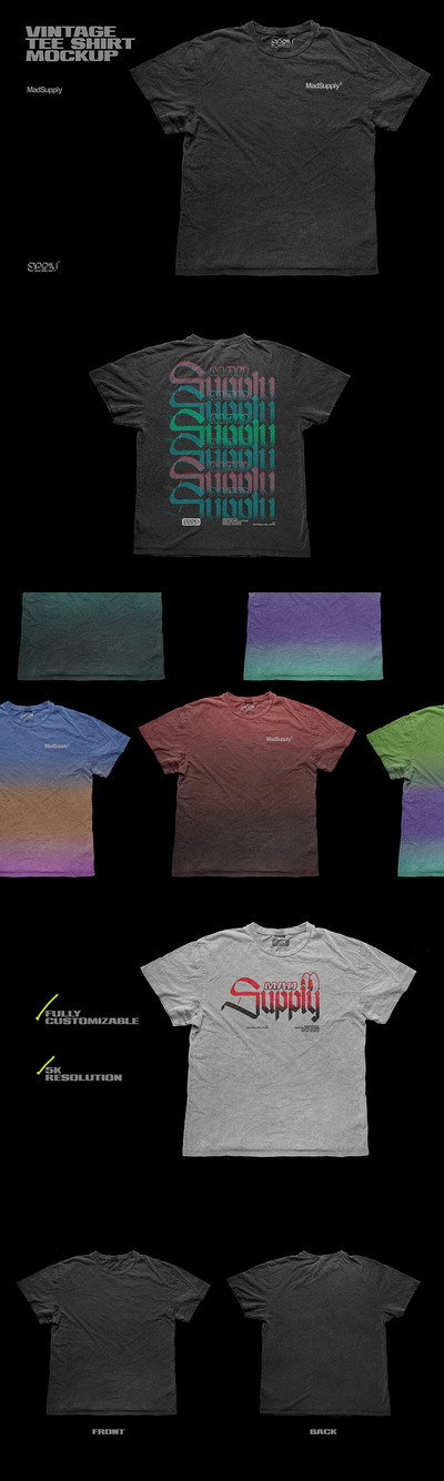 复古做旧T恤样机 (psd)