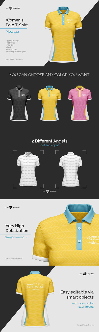 女式Polo衫T恤服装设计样机 (psd)
