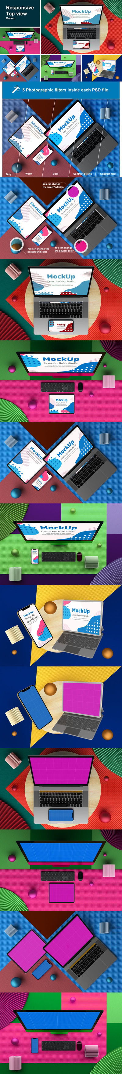 俯视图手机笔记本办公模型(PSD)