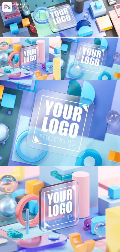 几何玻璃标志模型 (PSD)