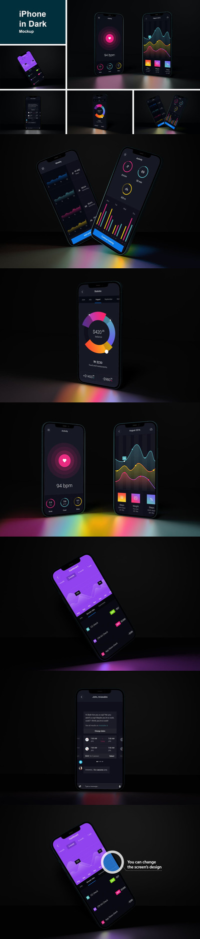 黑色配色的高品质iPhone APP UI样机展示模型mockups