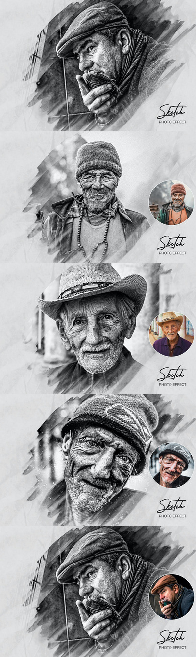 时尚高端逼真质感的铅笔手绘素描效果photoshop动作预设