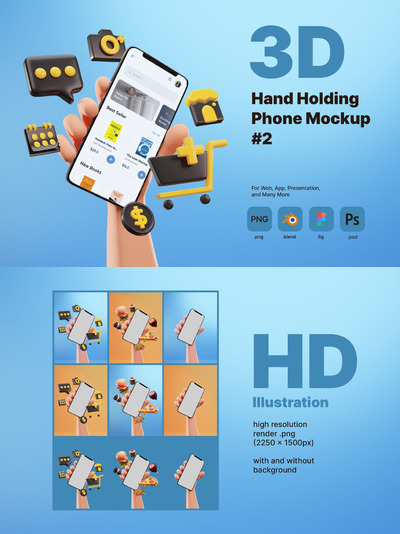 3D手持手机展示模型(PSD,FIG,PNG)