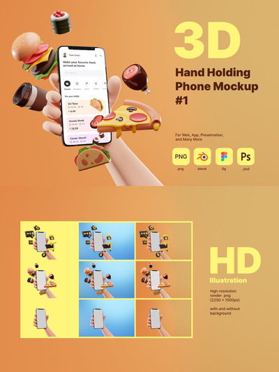 食品产业手机软件展示模型 (PSD,FIG,PNG)