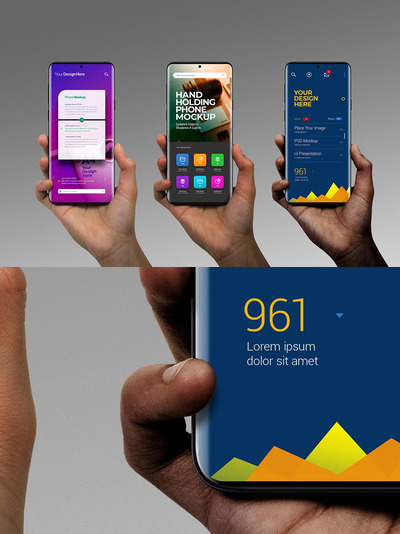 手持的安卓Android手机样机下载 (PSD)