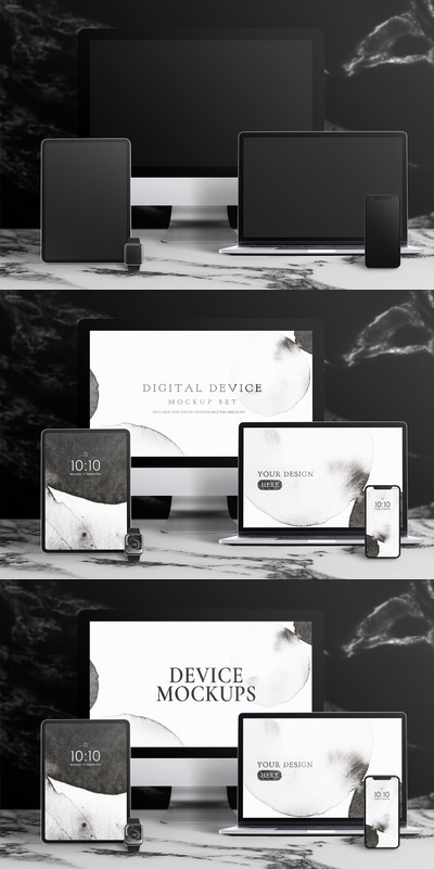 一套数字设备响应式UI屏幕模型样机 (PSD)