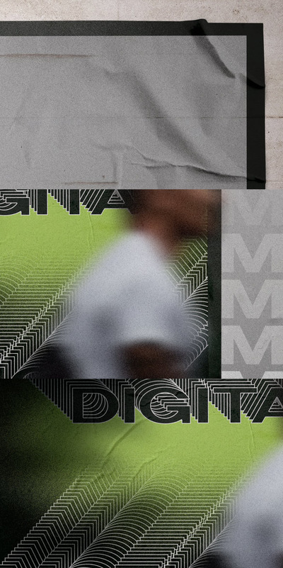 墙上的城市皱巴巴的海报模型样机 (PSD)