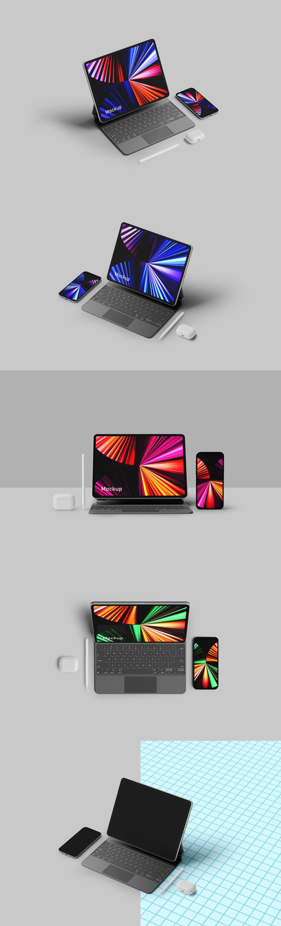 iPad Pro 和 iPhone 12 Pro 手机平板样机组合 (PSD)