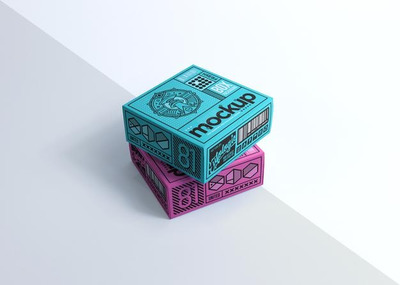 堆叠产品包装盒外观设计样机模板[psd]