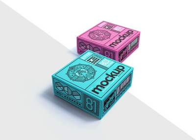 平放产品包装盒效果图展示样机[psd]