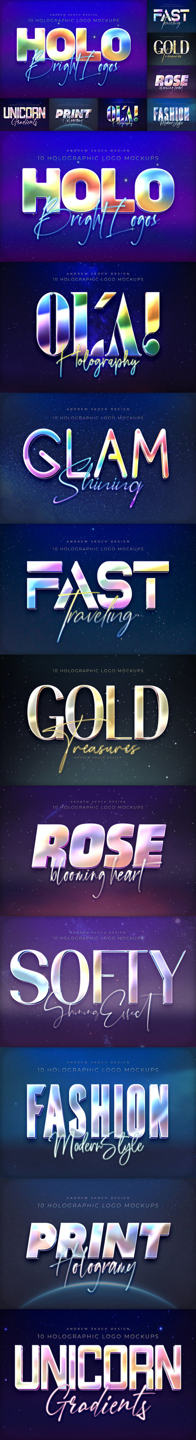 时尚高端3D立体全息渐变立体字logo标志图层样式