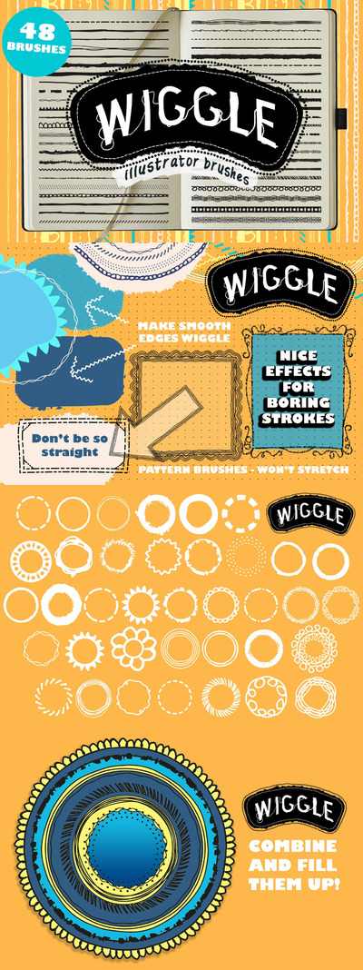 时尚高端逼真质感的Wiggle Illustrator 矢量画笔大集合-AI