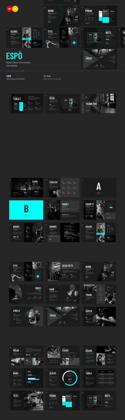 时尚高端专业的高品质运动装备促销powerpoint幻灯片演示模板（pptx）