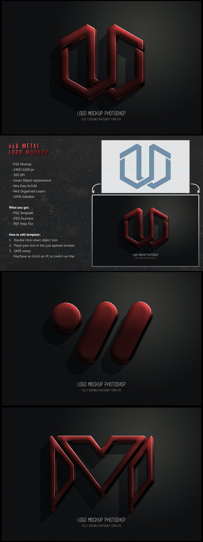 红色金属标志模型 (PSD,PDF,JPG)