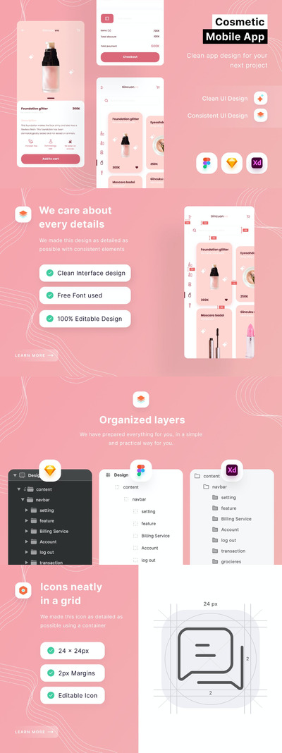 化妆品手机应用程序销售模型(FIG,SKETCH,XD)