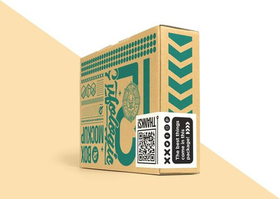 快递包装纸盒外观标签设计样机[psd]