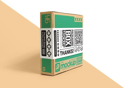 包装纸箱封口标签设计样机模板[psd]