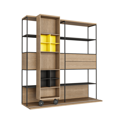 Literatura实木配黑色金属框架开放式书柜3D模型（OBJ,FBX,MAX）