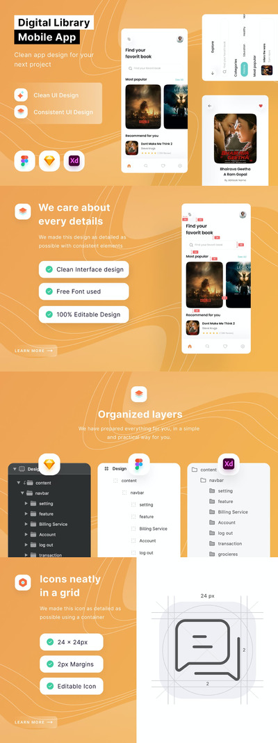 数码图书馆移动应用样机 (FIG,SKETCH,XD)