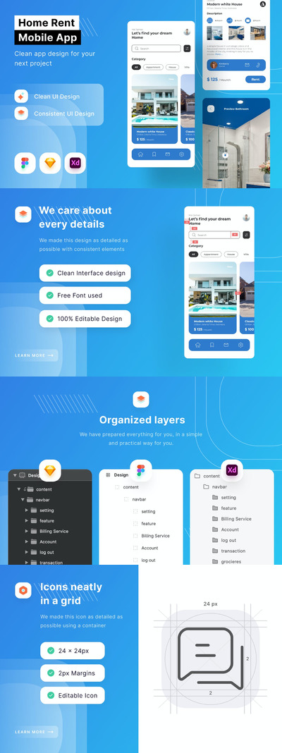 房屋租赁移动应用程序 (FIG,SKETCH,XD)
