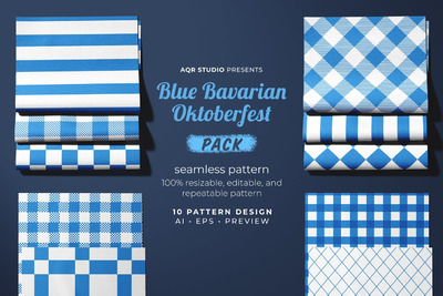 时尚高端简约清新蓝色巴伐利亚慕尼黑啤酒节矢量无缝背景底纹纹理集合-AI、EPS、PSD