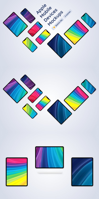 Apple iPads 和 iPhones 2 APP UI样机展示模型Mockups-sketch