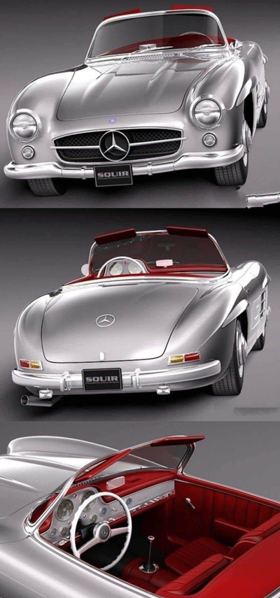 梅赛德斯奔驰 300SL Roadster 1956 3D 复古轿车汽车老爷车模型下载 (MAX,OBJ,FBX)