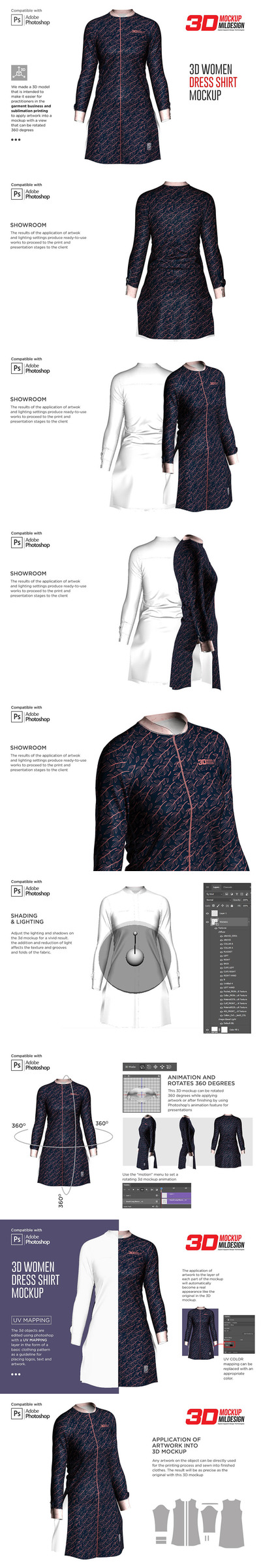 3D女士正装连衣裙服装样机 (psd)