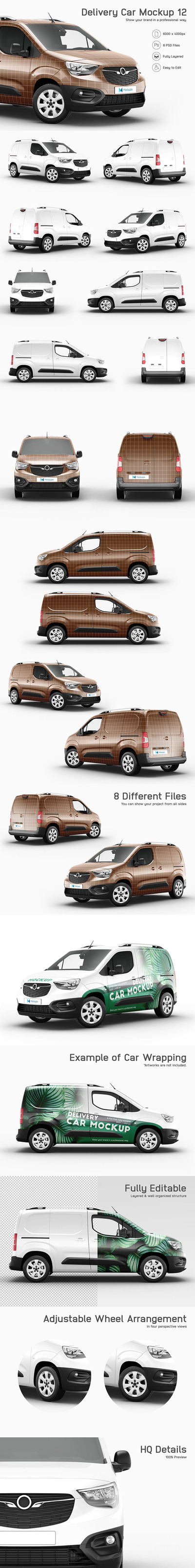 送货面包车外观广告设计样机 (psd)