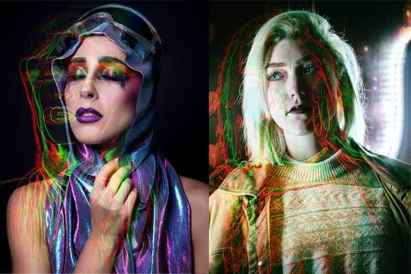 彩色霓虹轮廓小故障空灵照片效果PS动作套装 (atn)