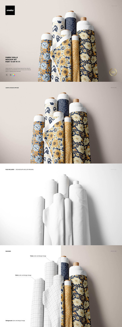 卷曲织物面料图案设计样机套装 (psd)