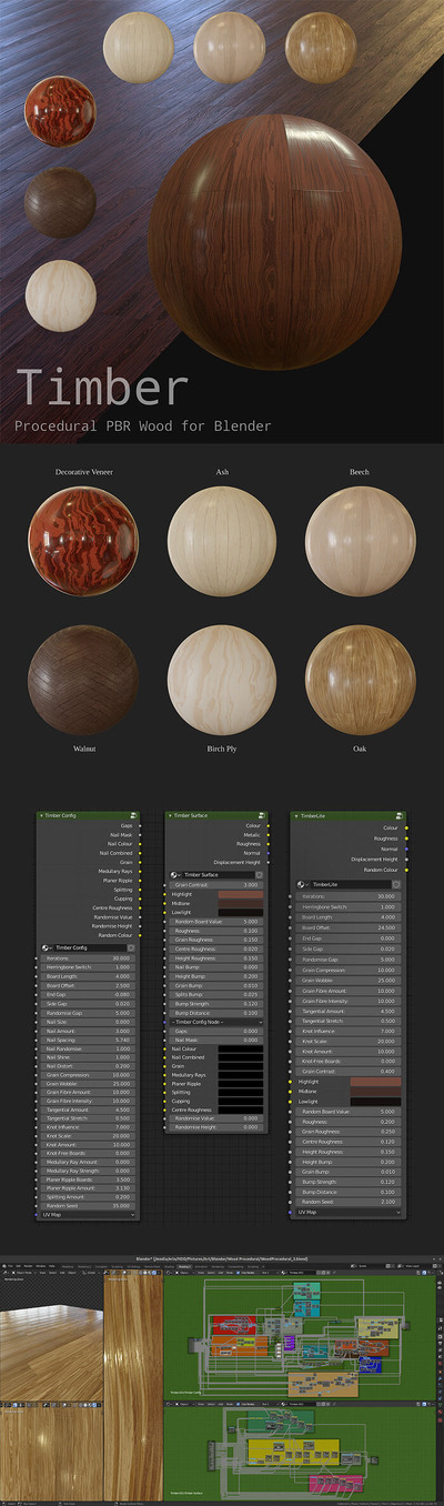 真实的逼真的Blender PBR程序化木材材质下载(Blend)