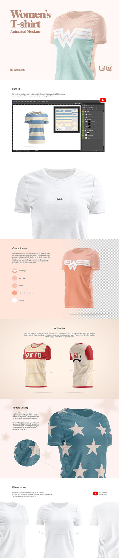 女式T恤动画服装设计样机 (psd)