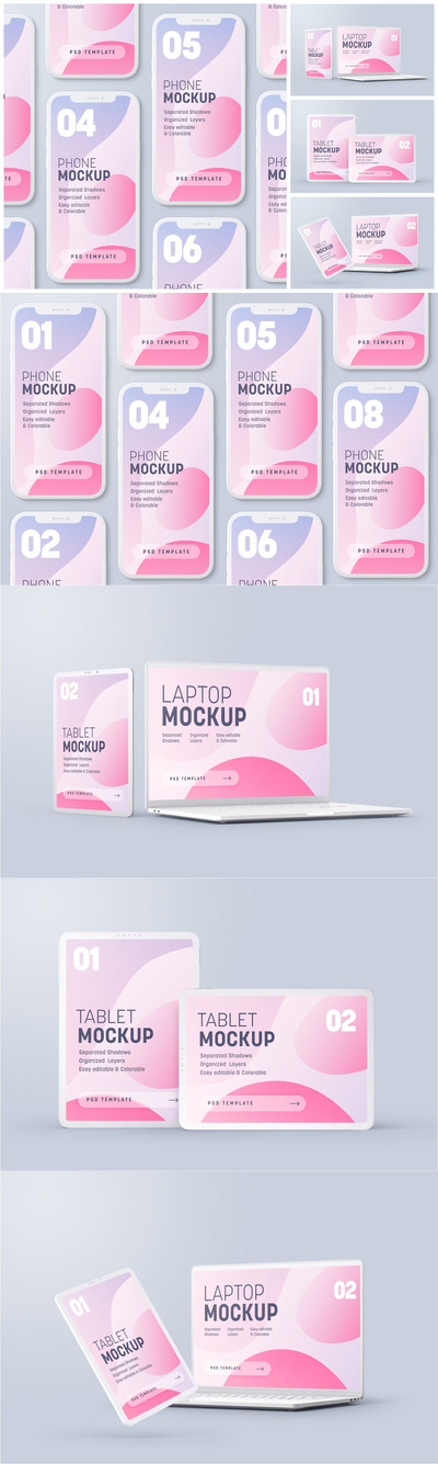 时尚高端清新多类型的手机APP UI样机展示模型mockups