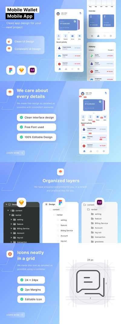 钱包APP UI模板 (FIG,SKETCH,XD)