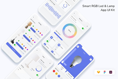 智能 RGB Led 灯光控制 App UI Kit (FIG,SKETCH,XD)