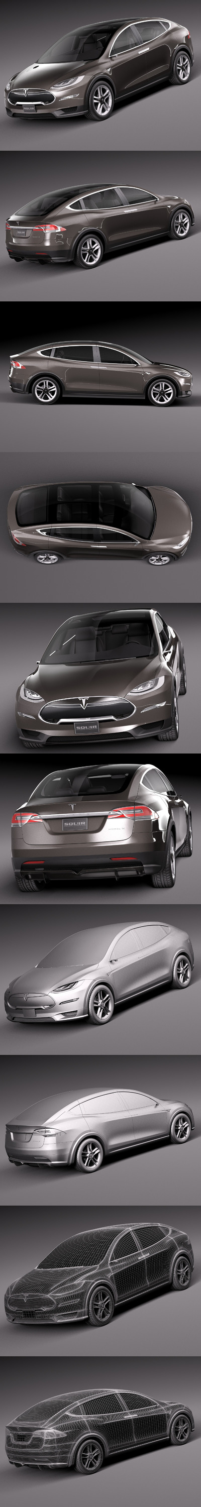 特斯拉 Tesla Model X Prototype 2012 电动车汽车3D模型下载 (MAX,3DS,FBX,OBJ,C4D,LWO,TEX)