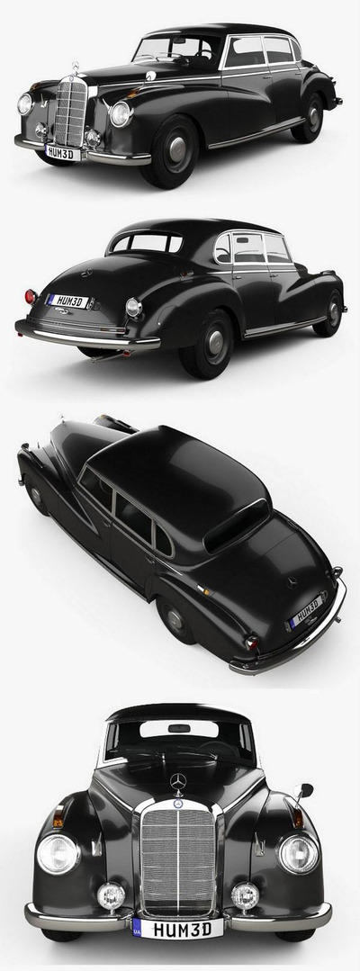 梅赛德斯奔驰 300 W186 Limousine 1951 复古汽车3D模型下载 (MAX,3DS,FBX,OBJ,C4D,LWO)