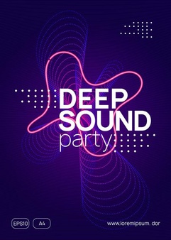 霓虹线条形状电子派对海报矢量模板[eps]