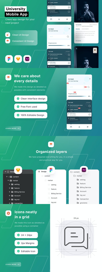大学校园APP UI模板 (FIG,SKETCH,XD)