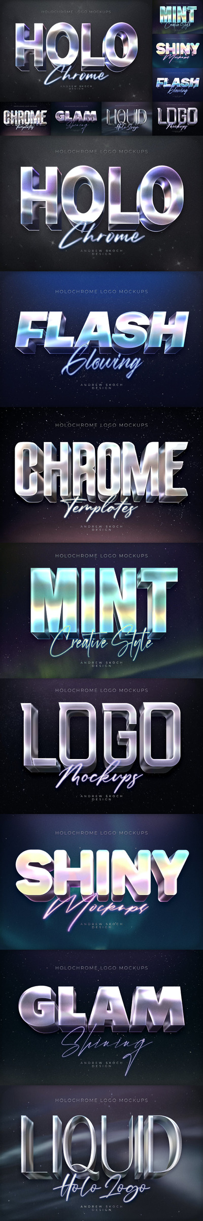 时尚高端专业的高品质全息渐变3D立体金属字体设计图层样式大集合-PSD、JPG、PDF