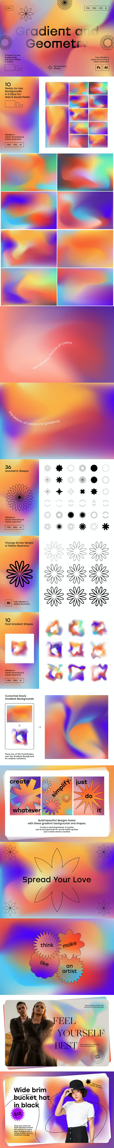时尚高端绚丽渐变风格的矢量背景底纹纹理集合-AI、PSD、PNG、JPG
